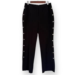Chicos Pants Size 1 Womens Size M 8 Solid Black Gold Snap Button Studded Pants